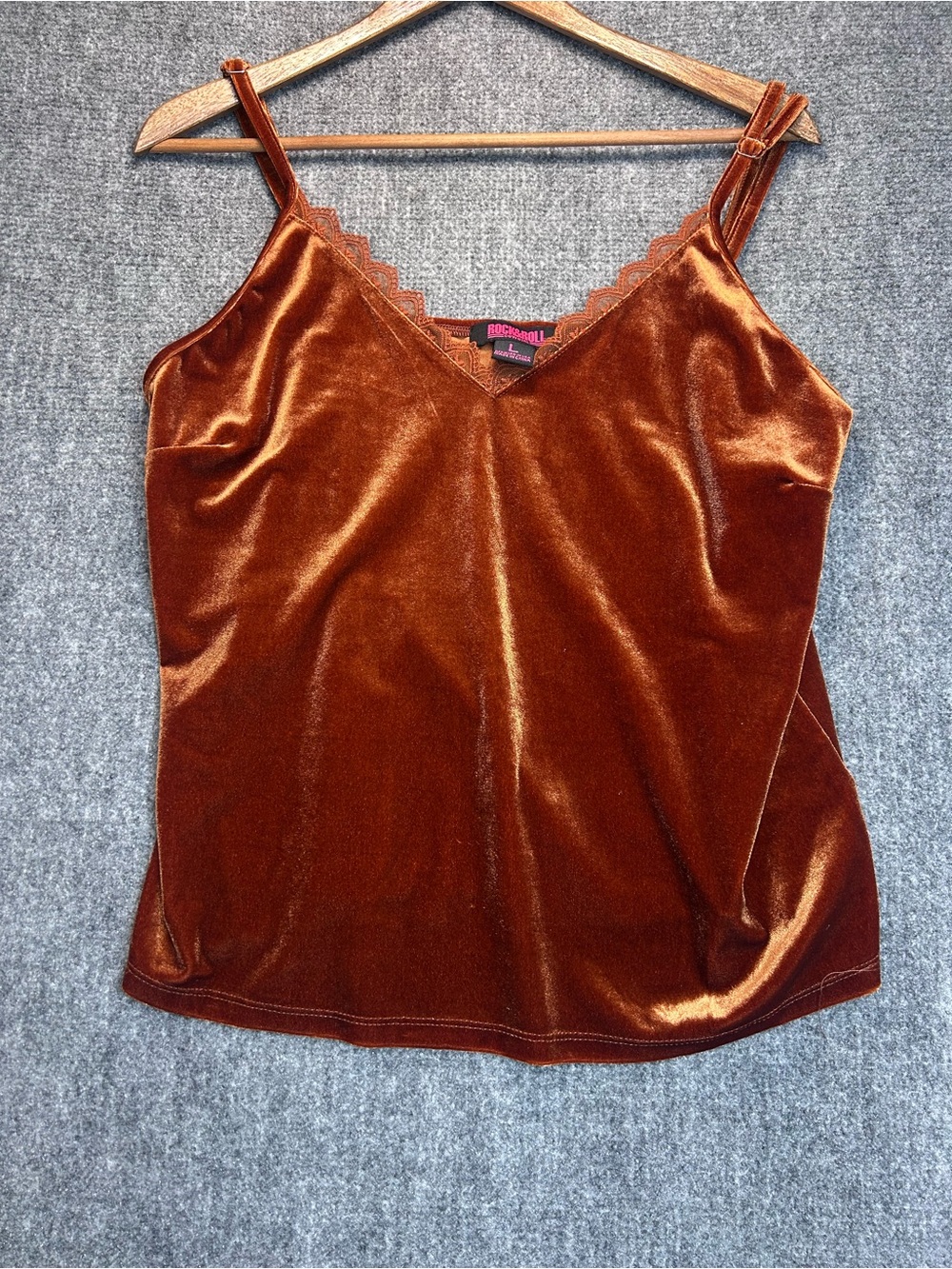 Rock & Roll Cowgirl Rust Velvet V-Neck Camisole